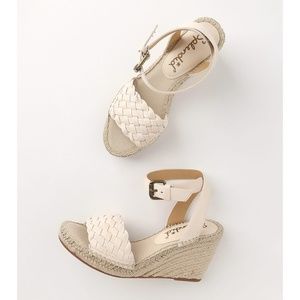 NEW Anthropologie Cream Leather Espadrille Wedges